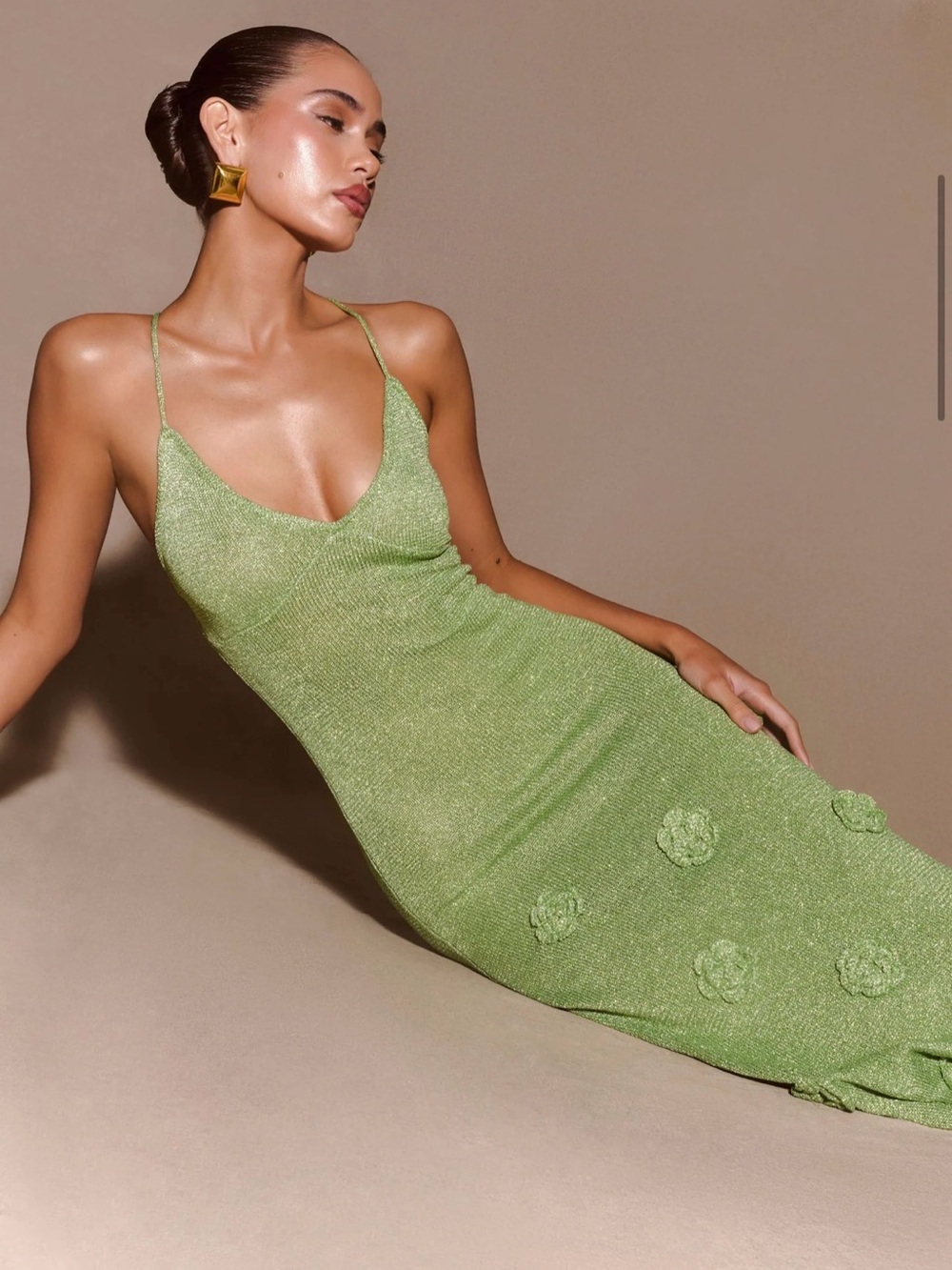 Meshki Lime-Green Floral Appliqué Slip Maxi Dress - Picture 2 of 4
